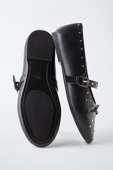 STUDDED BALLERINAS - Black by Zara - Image 5