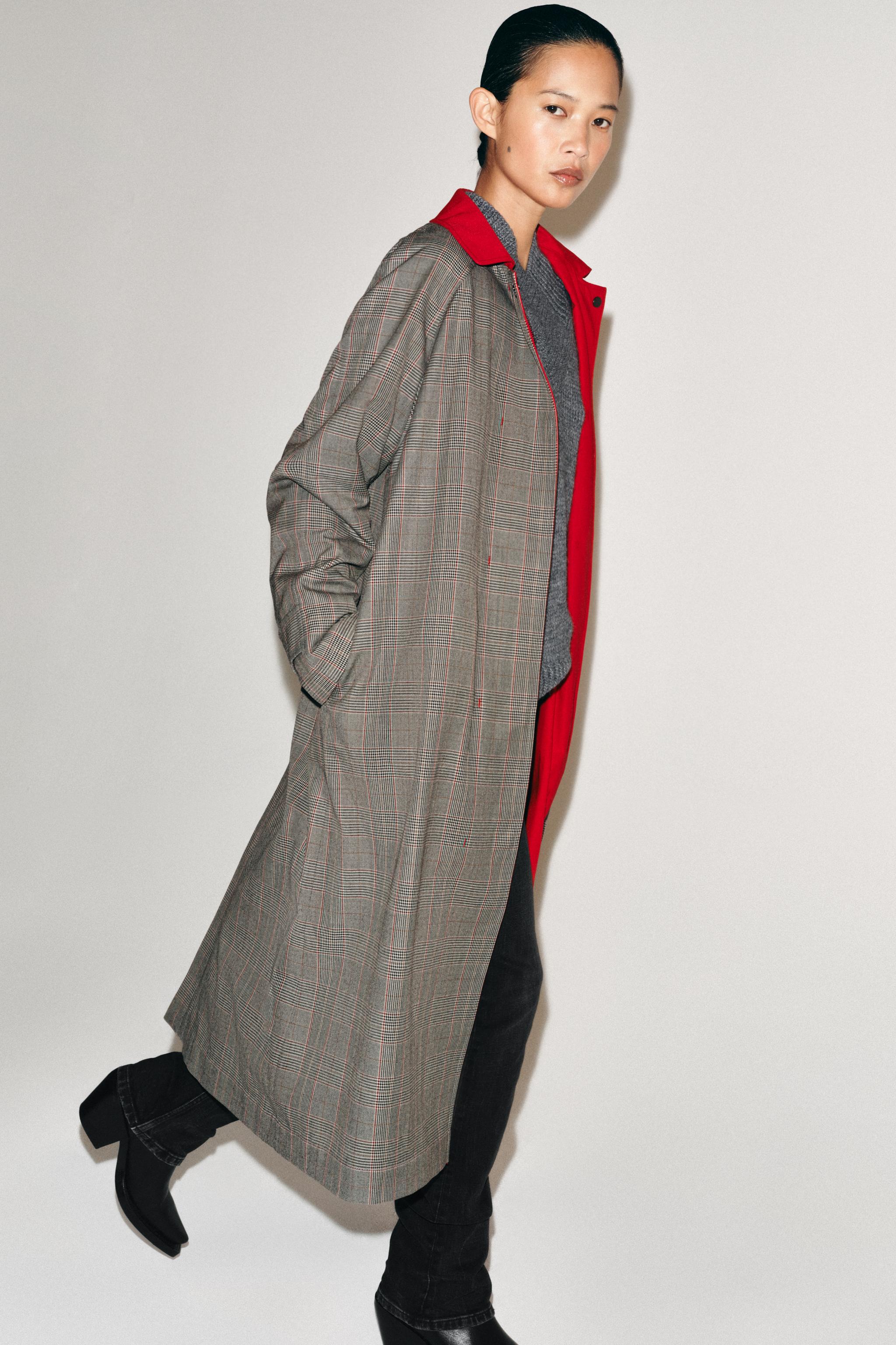 ZW COLLECTION REVERSIBLE LONG PLAID TRENCH COAT