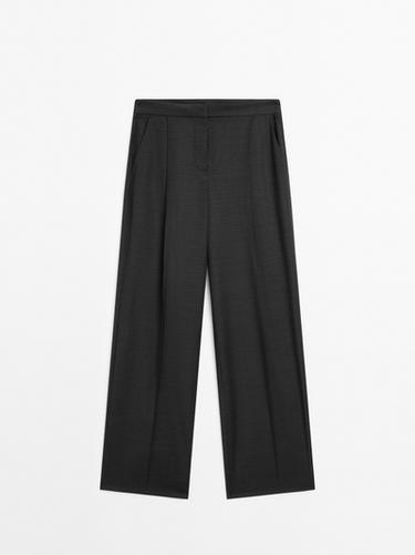 Pantalón pinzas mezcla lana - Negro de Zara