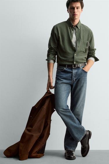 REGULAR FIT CHECK SHIRT - Brown / Green by Zara - Image 5