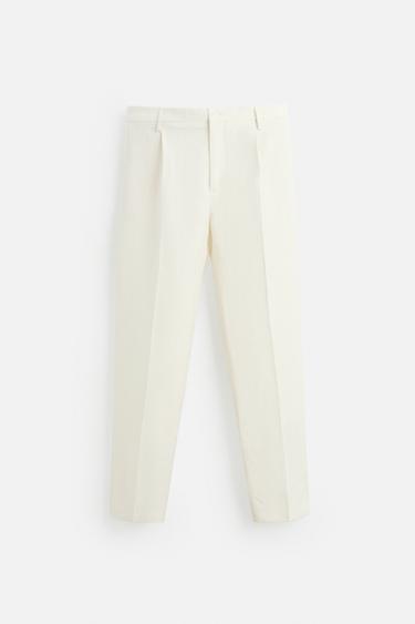 LIMITED EDITION HERRINGBONE LINEN-WOOL TROUSERS - Oyster-white by Zara