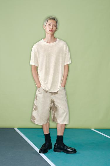 Zara 紋理條紋百慕達短褲 - 028