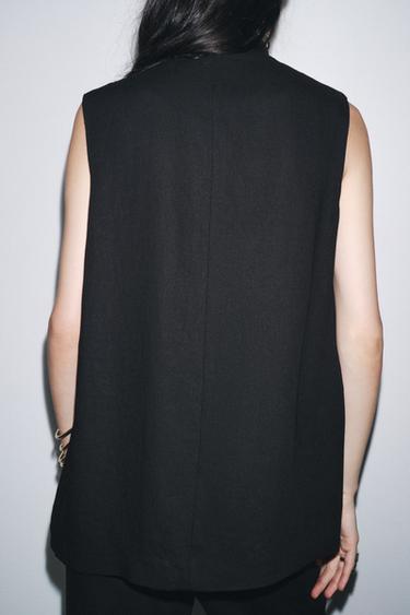 GILET MÉLANGE LIN ZW COLLECTION - Noir de Zara - Image 2
