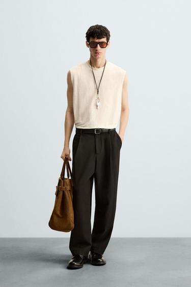CAMISETA TANK 100% LINO - Crudo de Zara - Imagen 0