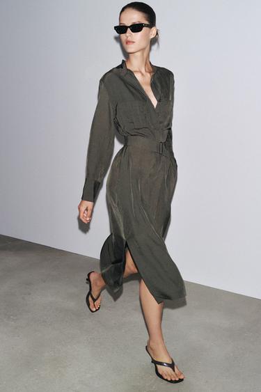 ZW COLLECTION MIDI BELTED DRESS - Mid-green by Zara