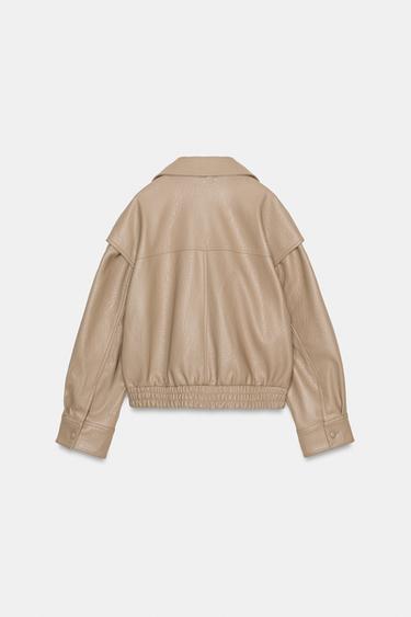 LEATHER EFFECT BOMBER JACKET - Stone by Zara - Image 7