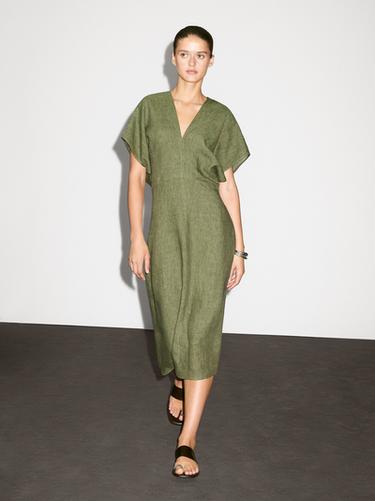 Zara Short sleeve linen midi dress - Green