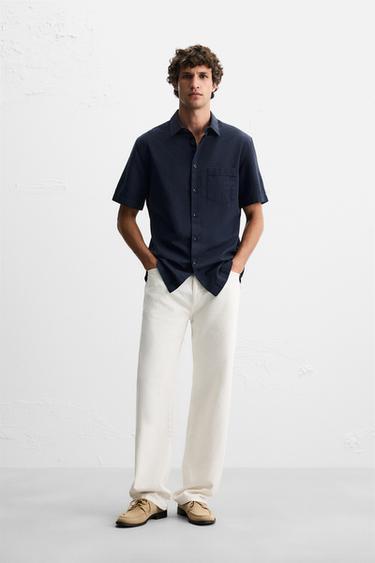COTTON/LINEN SHIRT - Dark navy by Zara - Image 0