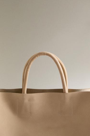 NUBUCK LEATHER TOTE BAG - Ecru White by Zara - Image 4