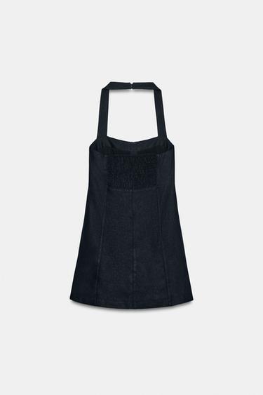 SHORT LINEN BLEND DRESS WITH FROGGING DETAIL - Navy blue by Zara - Image 3