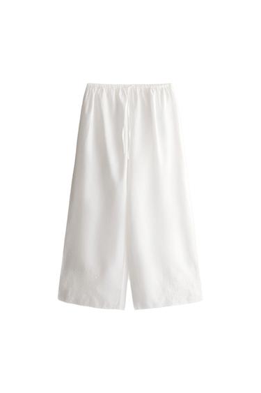 EMBROIDERED COTTON TROUSERS - Oyster-white by Zara