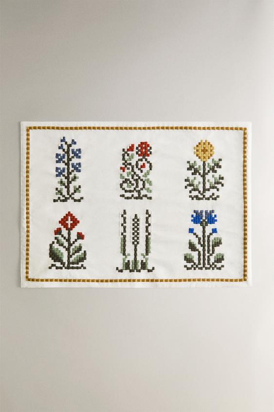フラワー刺繍 ランチョンマット - ホワイト | ZARA Japan / 日本 