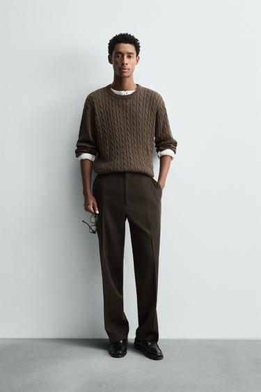100% WOOL REGULAR FIT TROUSERS - Black / Brown by Zara
