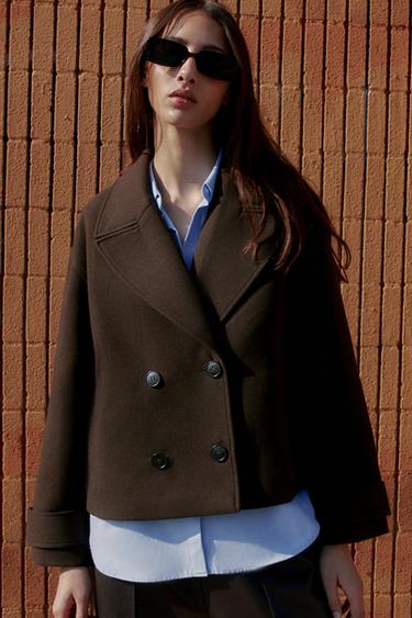 КОРОТКЕ ДВОБОРТНЕ ПАЛЬТО - Коричневий Zara