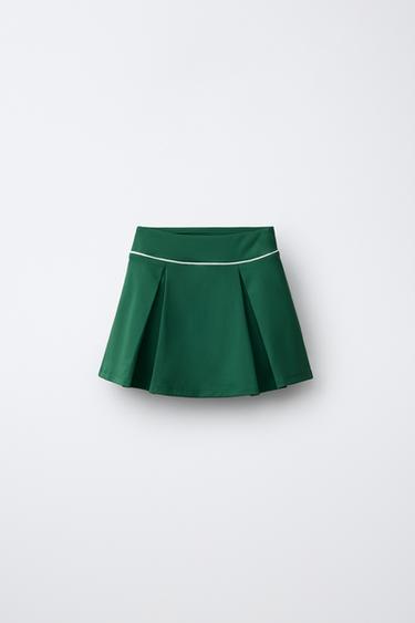 JUPE À PLIS PLATS ET LISERÉS EN CONTRASTE - Vert moyen de Zara - Image 1