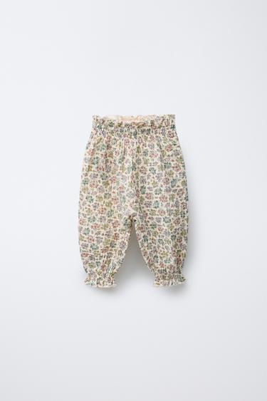 TEXTURED FLORAL JOGGERS - Green / Ecru by Zara - Image 0