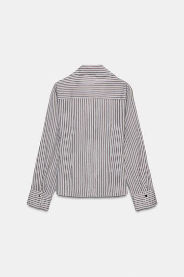 CHEMISE CACHE-CŒUR À RAYURES AVEC NŒUD - Gris chiné de Zara - Image 7