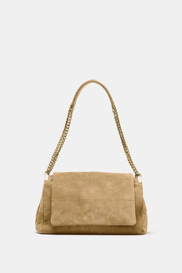 BOLSA DE OMBRO EM COURO CROUTE - SAND/BROWN da Zara - Imagem 0
