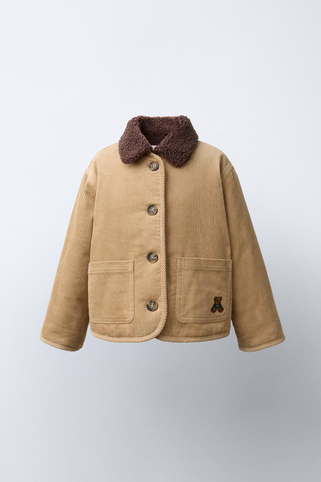CORDUROY FAUX SHEARLING EMBROIDERED BEAR JACKET