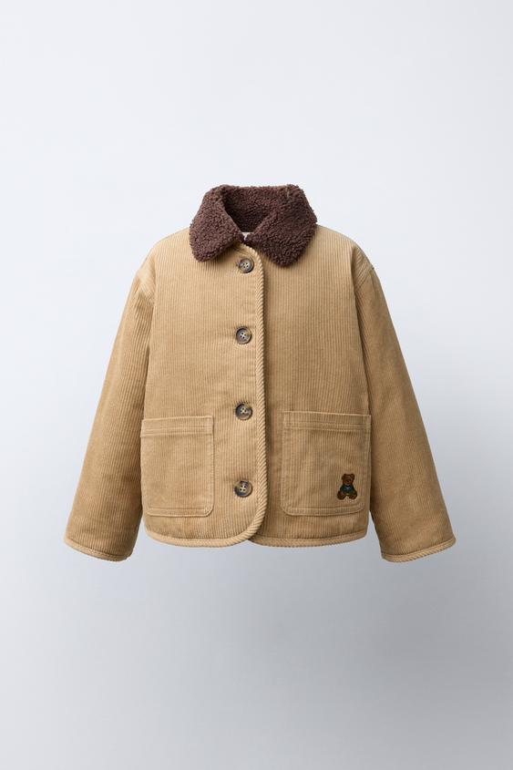 CORDUROY FAUX SHEARLING EMBROIDERED BEAR JACKET - Beige by Zara - Image 0
