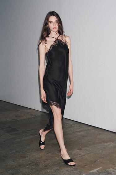 ZW COLLECTION SATIN LACE DRESS - Black by Zara