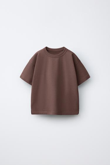 ENSFARVET T-SHIRT - Beige fra Zara - Billede 0