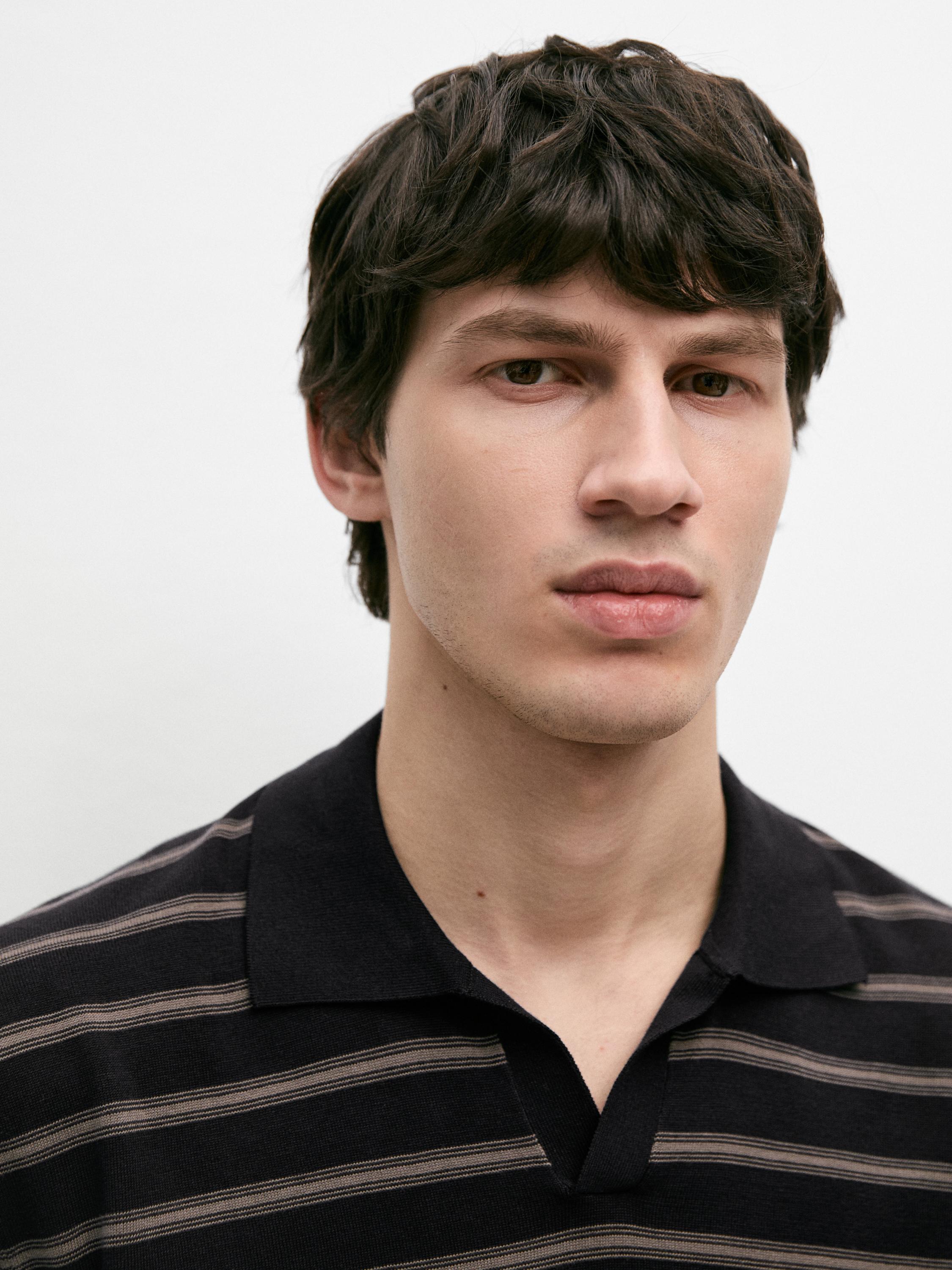 Knit polo shirt with contrast stripes