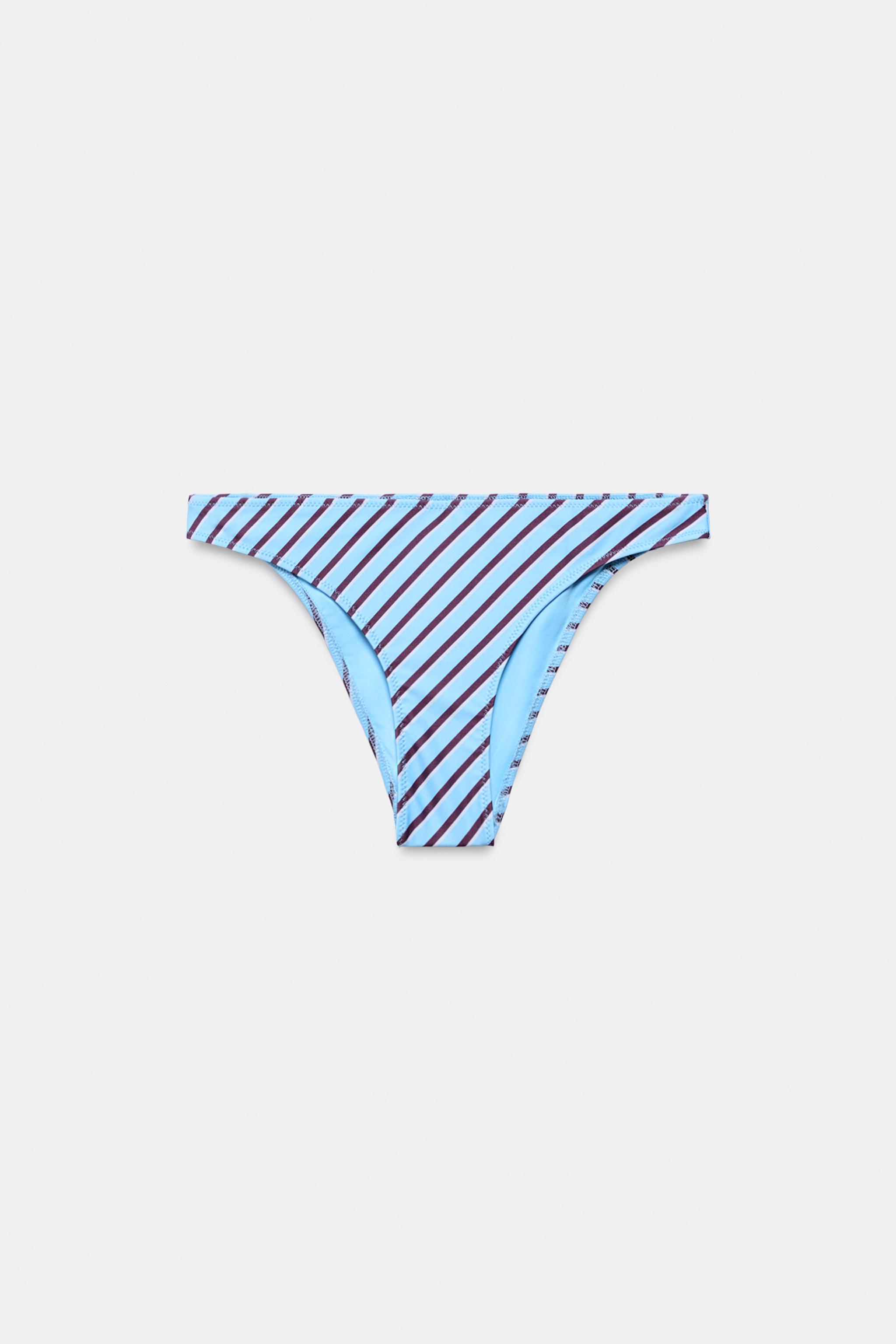 STRIPED PRINT BIKINI BOTTOMS — Blue