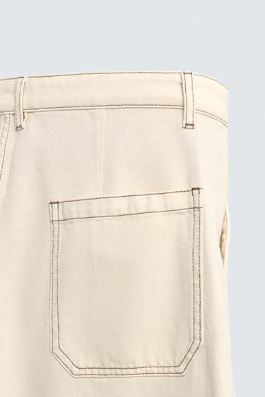 CONTRAST STITCHING TROUSERS - Ecru by Zara - Image 9