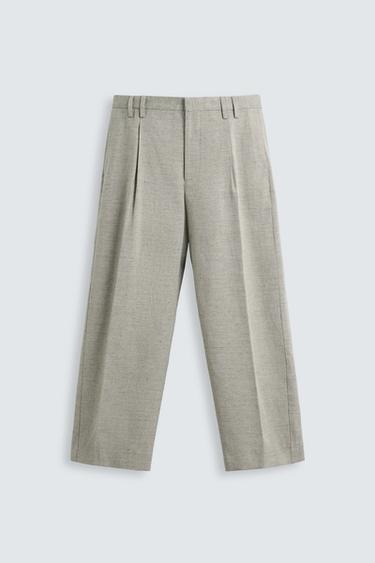 PANTALÓN TRAJE ESTRUCTURA CON LINO - Crudo / Negro de Zara