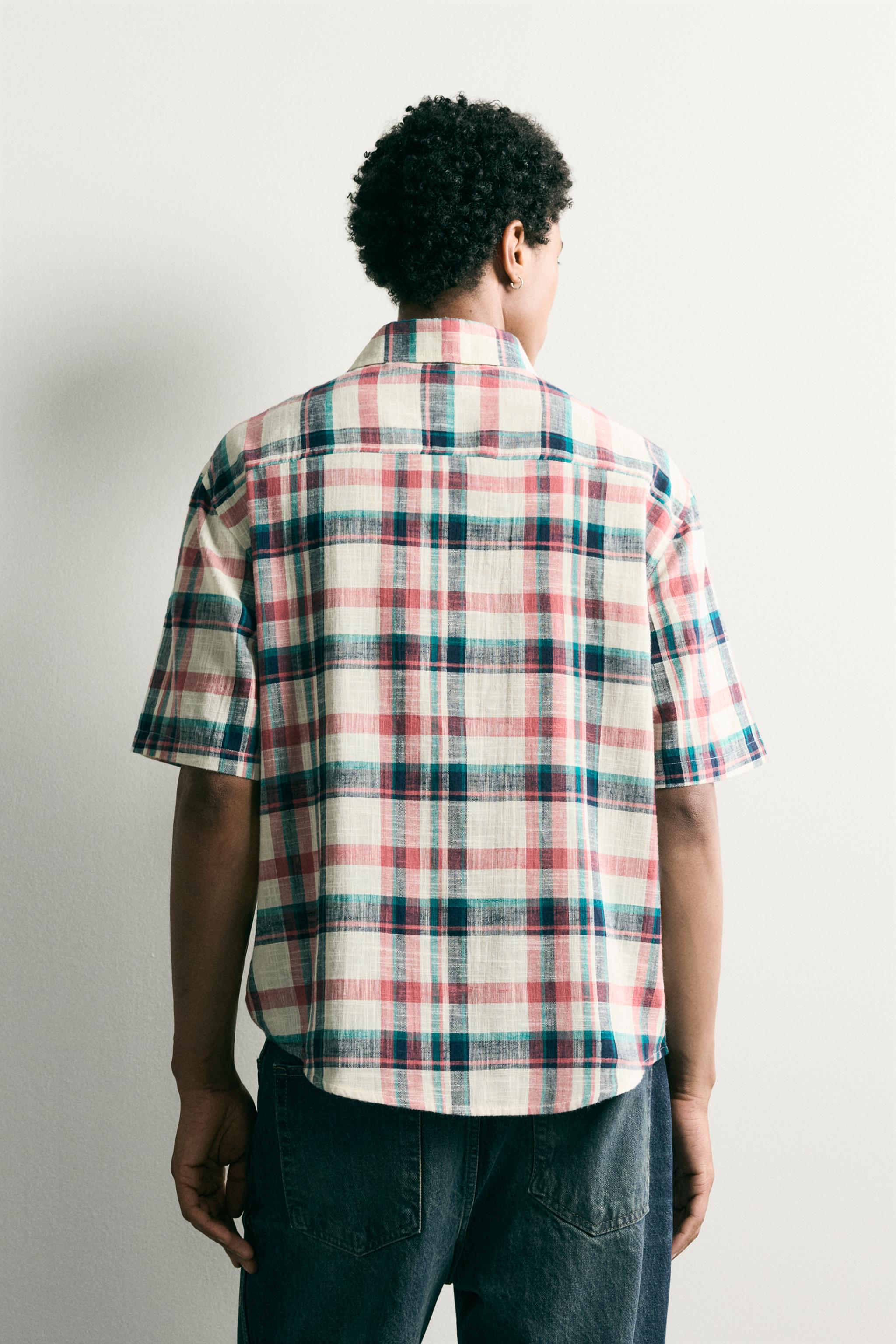 Мужские рубашки Zara RELAXED FIT TEXTURED PLAID SHIRT — фото 3