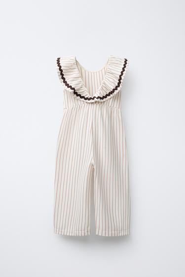 STRIPED SCALLOP JUMPSUIT - Ecru by Zara - Image 1