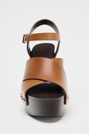 LEATHER STUDDED WEDGES - Brown by Zara - Image 3
