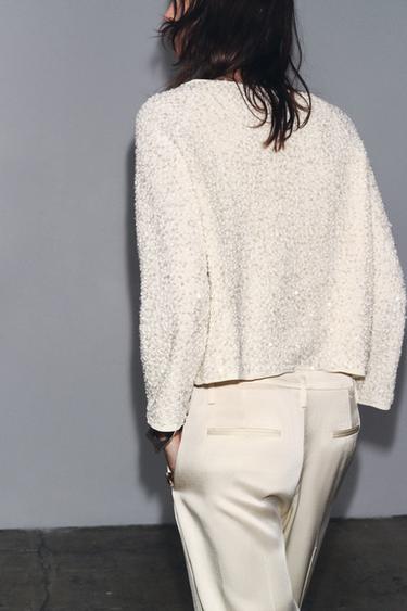 SEQUIN KNIT CARDIGAN - Ecru by Zara - Image 3