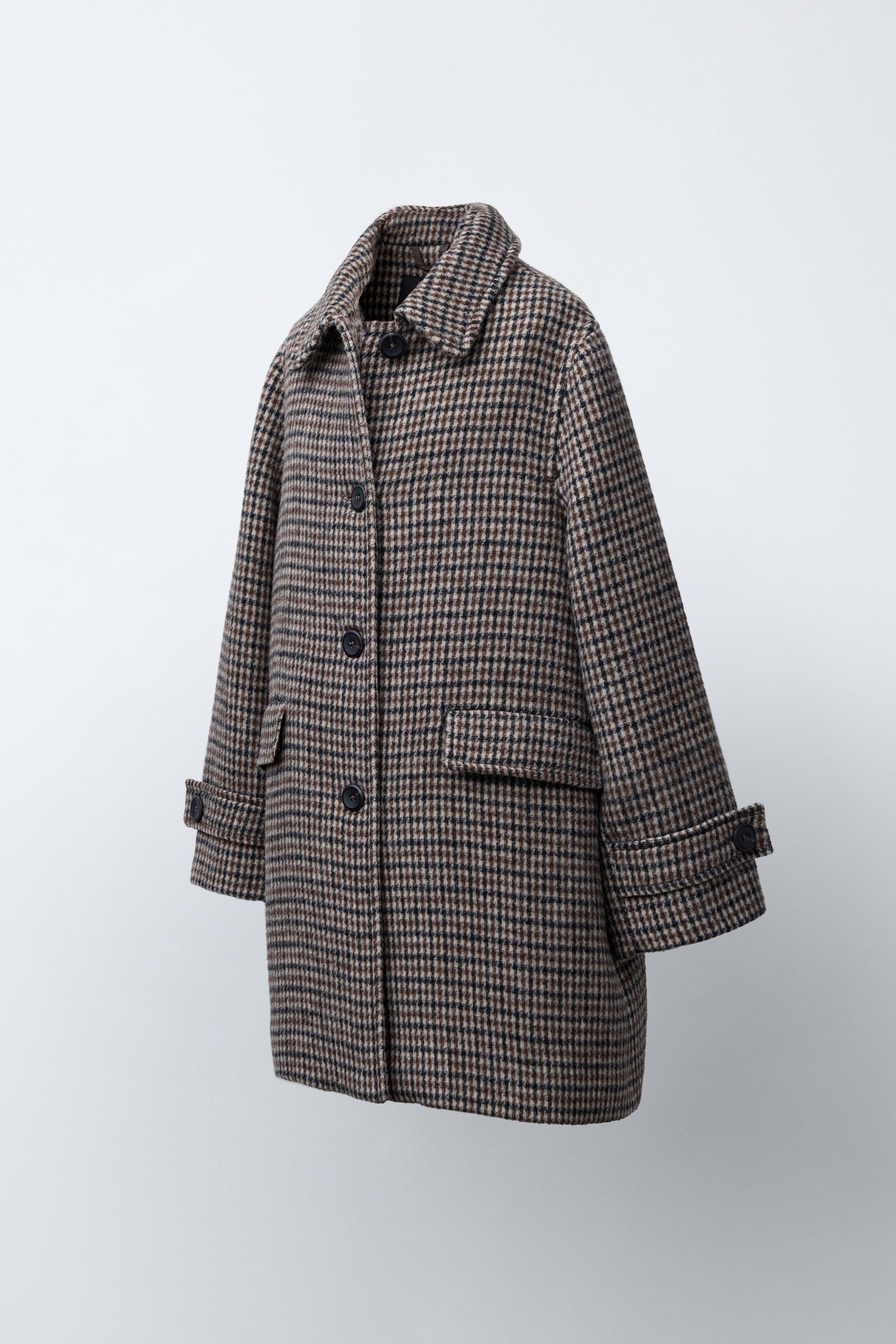 LONG PLAID WOOL BLEND COAT