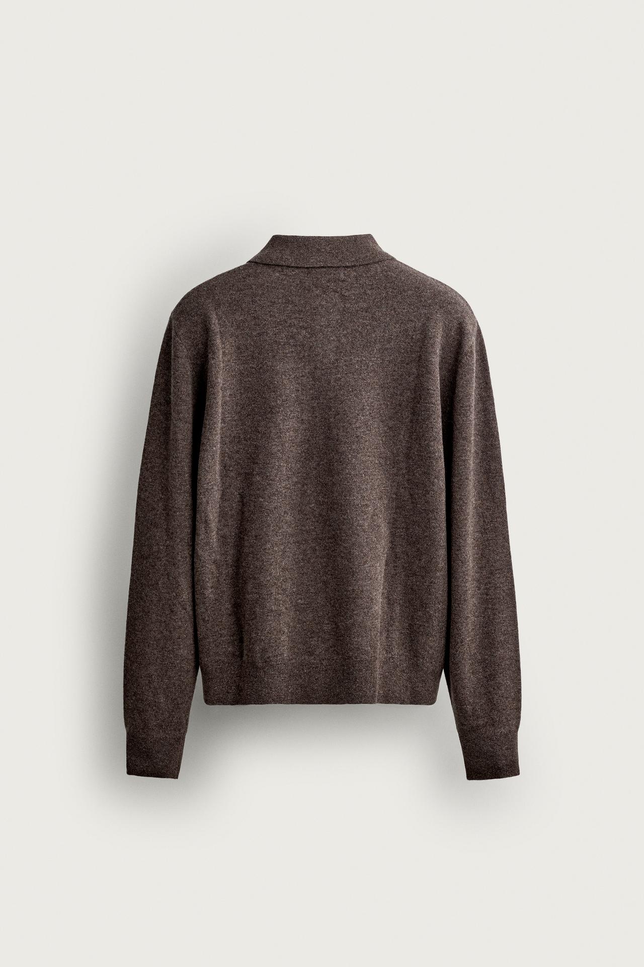 100% WOOL CONTRAST KNIT POLO — Brown
