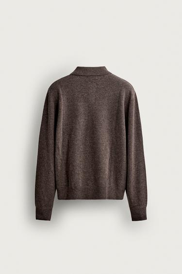 100% WOOL CONTRAST KNIT POLO — Brown 2