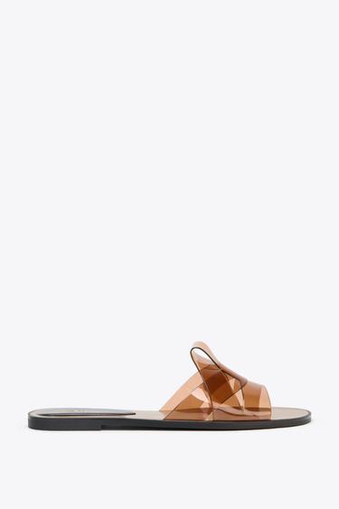 VINYL STRAP SLIDERS - Beige by Zara