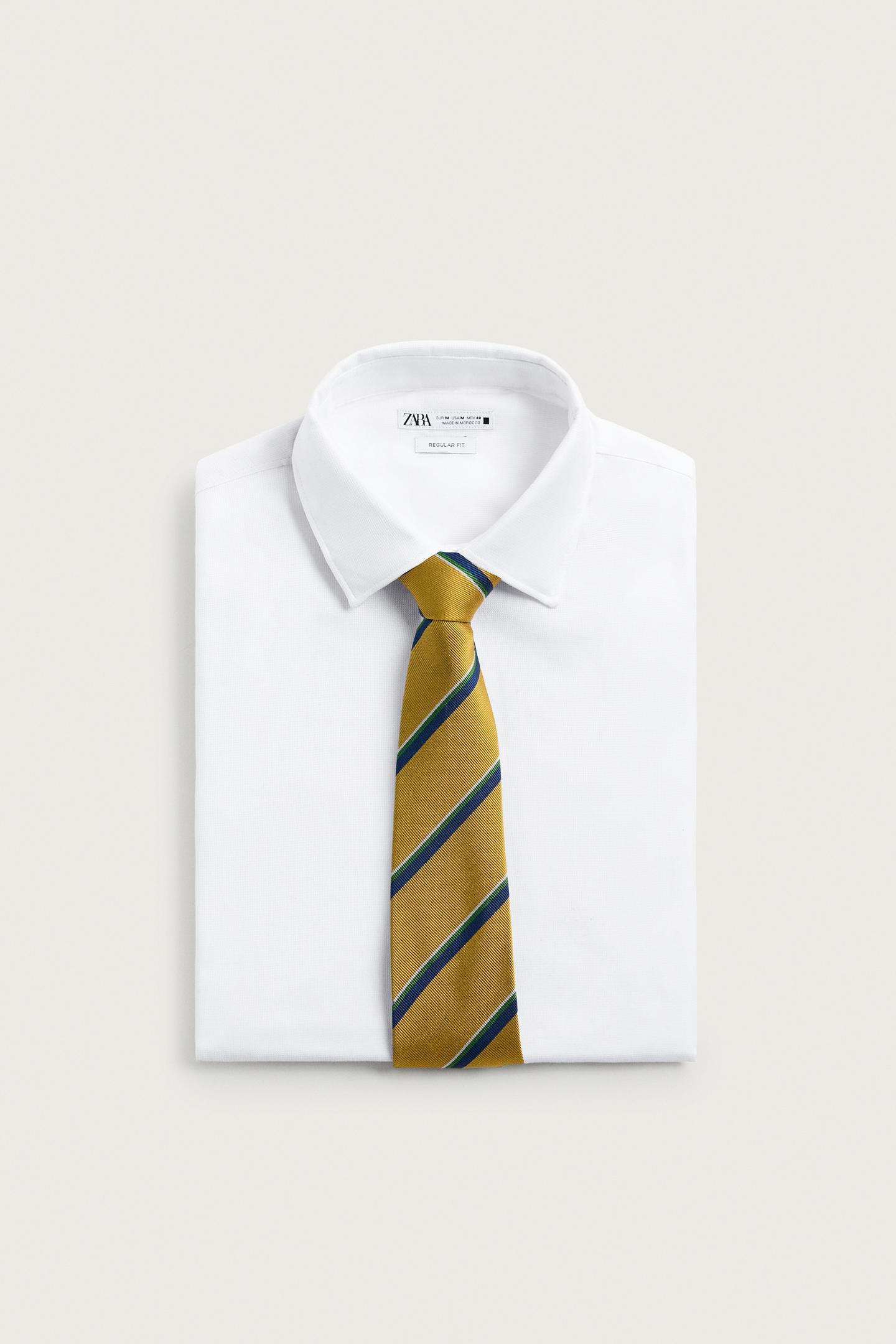 Мужской галстук Zara 100% Silk Striped Tie, цвет: Горчичный — фото 3