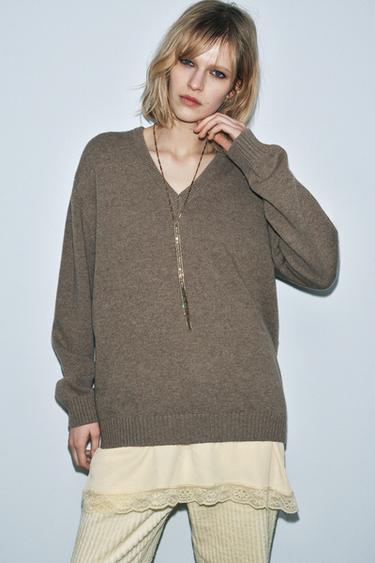 PULL EN LAINE COMBINÉ - Vison clair de Zara - Image 1