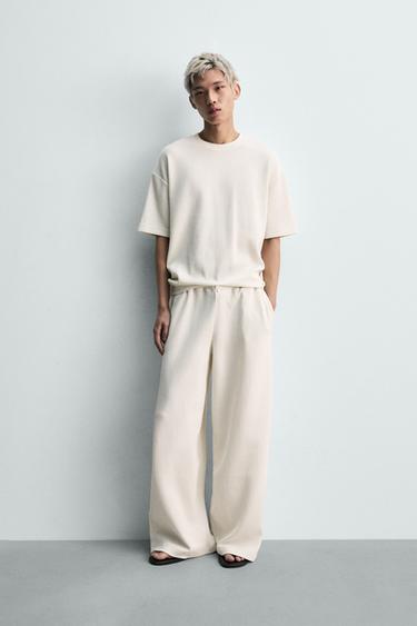 Zara 粗橫紋休閒長褲 - 磨白色