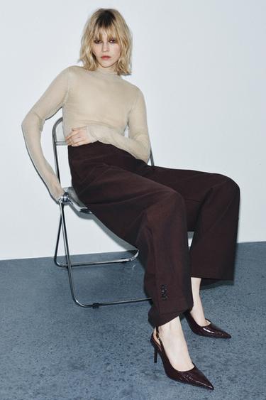 Zara 露跟浮雕高跟鞋 - 紫紅色