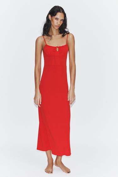 FLOWING STRAPPY MIDI DRESS - Red by Zara