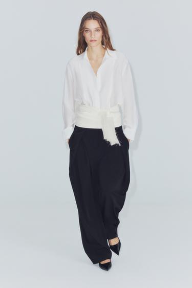 FRINGED TIE-STYLE SCARF — Ecru 2