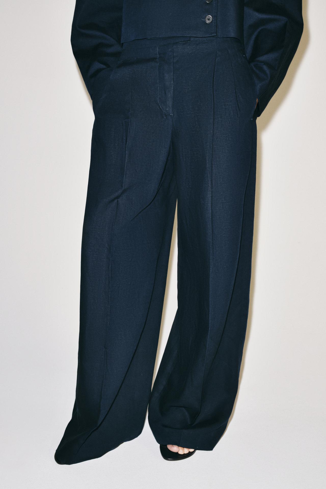 ZW COLLECTION STRAIGHT-LEG PLEATED PANTS — Navy blue
