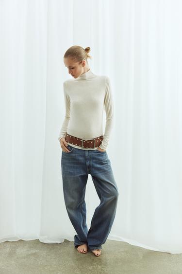 CEINTURE EN CUIR À CLOUS - Marron de Zara - Image 0