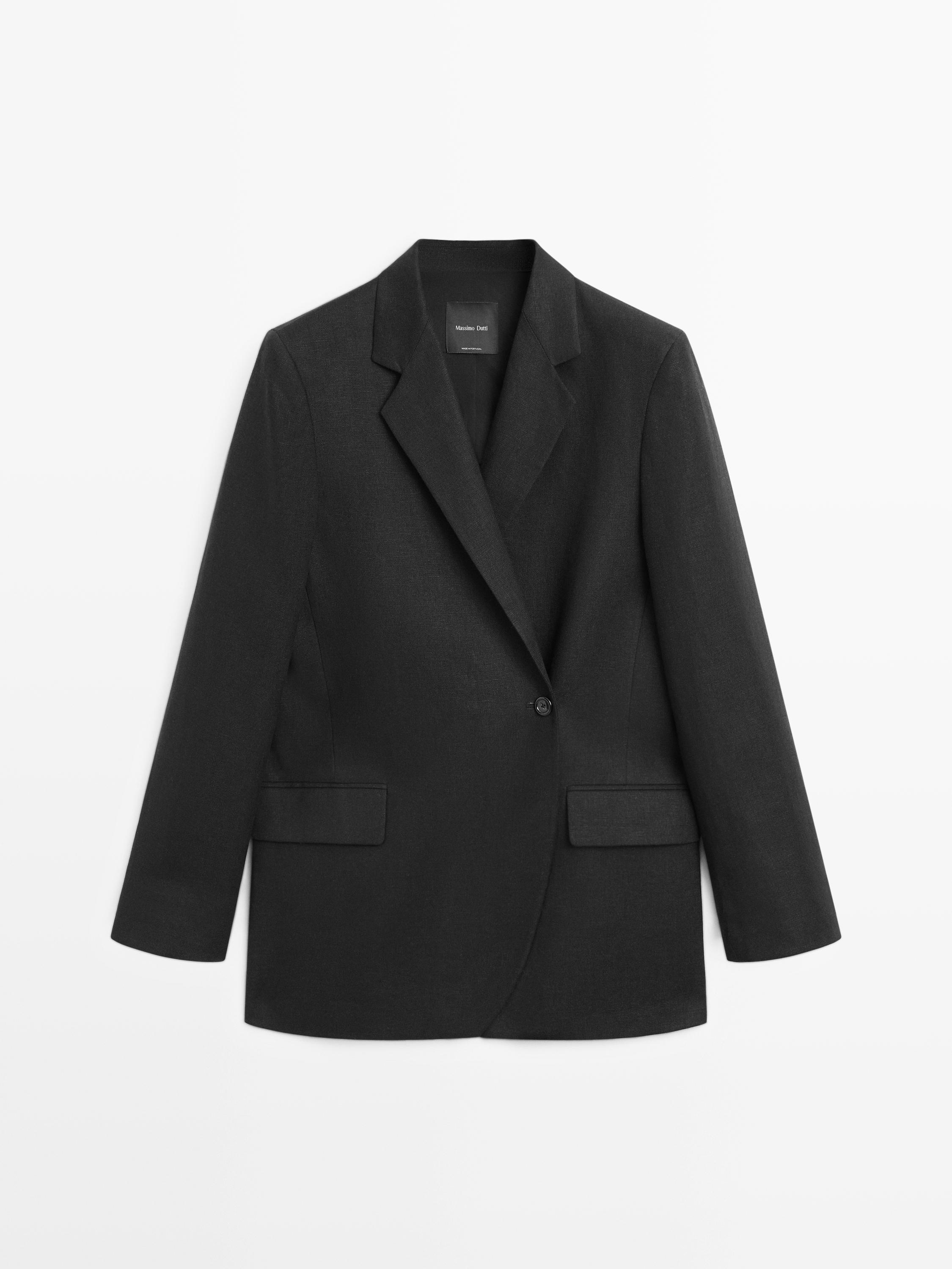 100% linen double-breasted blazer
