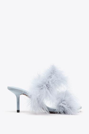 Zara FEATHER HEELED SANDALS - Sky Blue