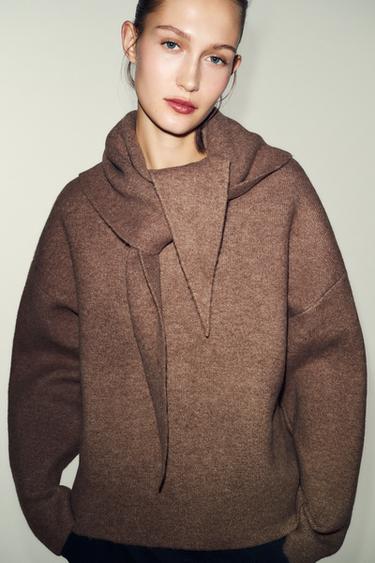 KNIT JUMPER WITH SCARF - Mink marl by Zara