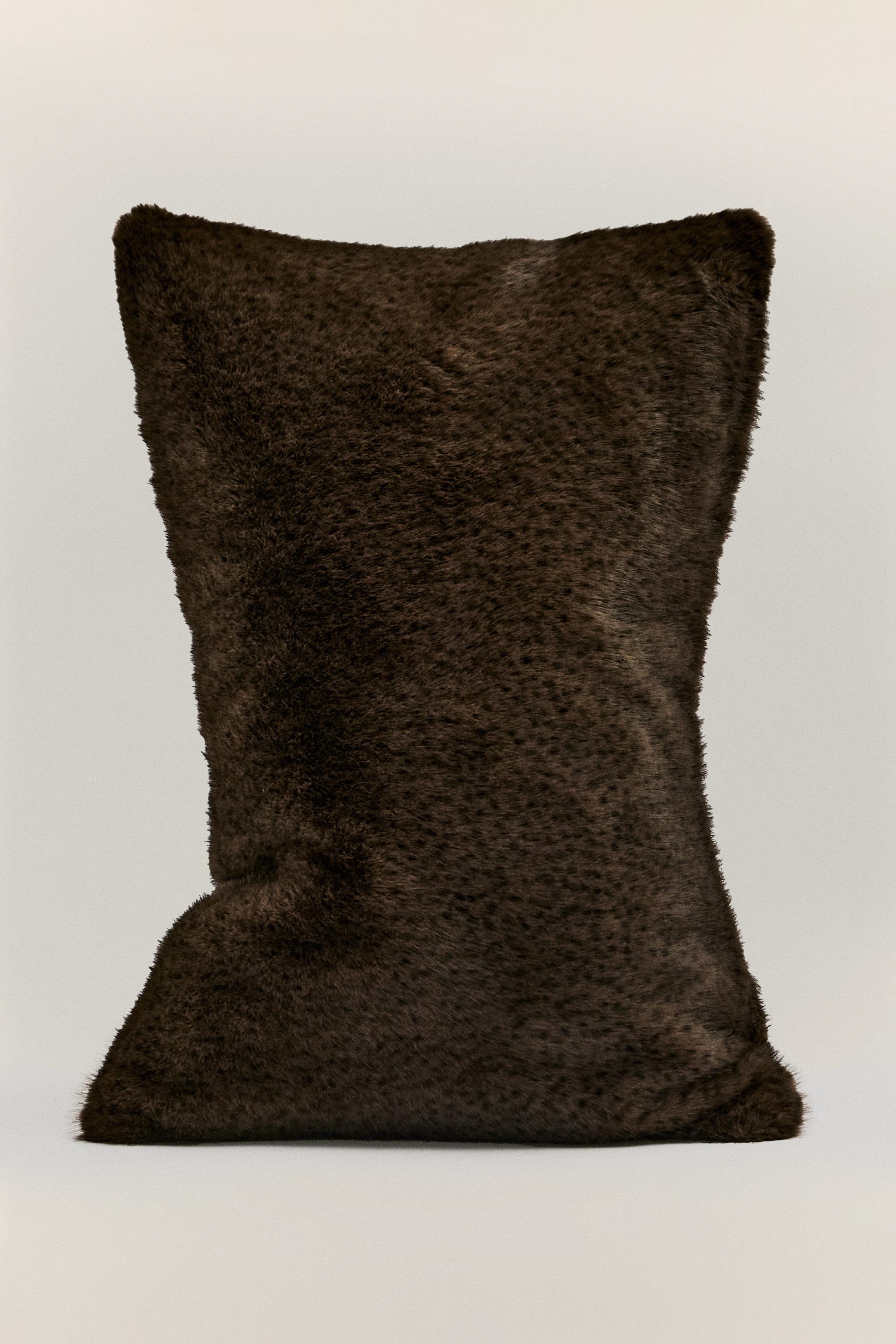 BROWN FUR THROW PILLOW COVER
